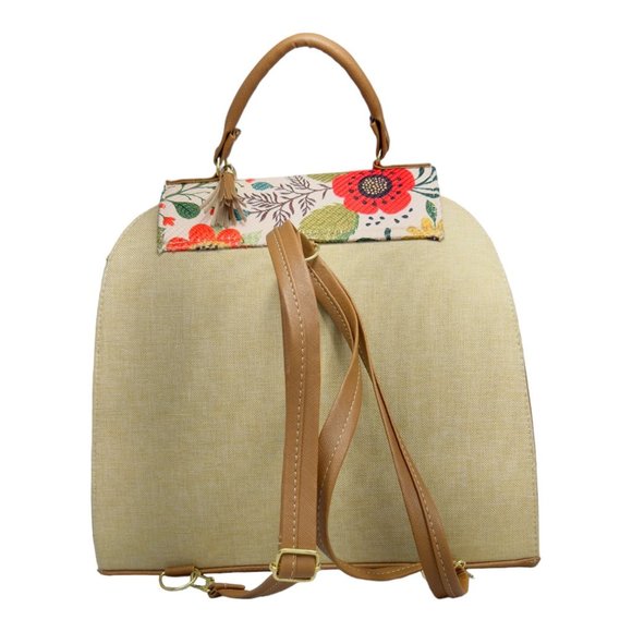 Artisan Made Frida Kahlo Canvas Faux Leather Tote Backpack From Coyoacan Mexico - Picture 7 of 9